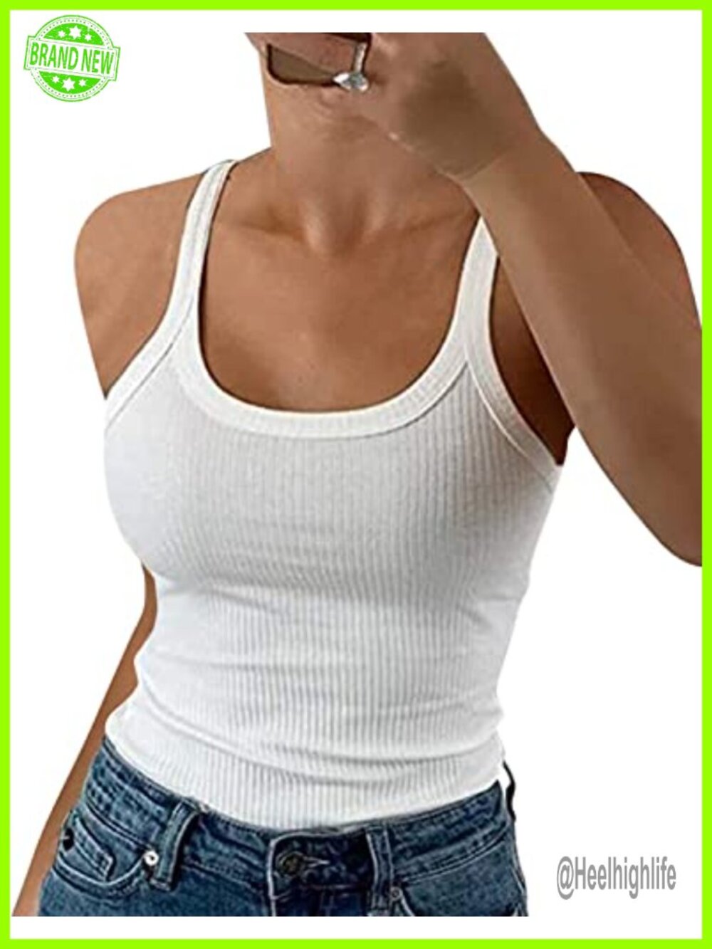 Spaghetti Strap Scoop Neck Ribbed Slim Fitted Cotton Camisole Basic Sleeveless